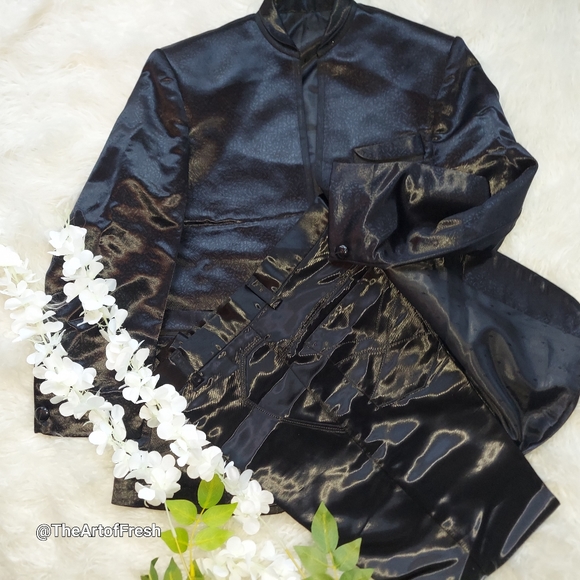 Mens 2pc Modern Fit Suit Shiny Wet  Black (Unisex) - Picture 11 of 14